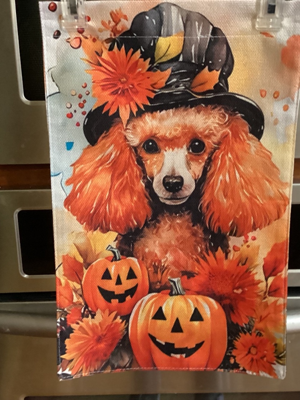 New Fall Poodle Pumpkin Garden Flag, Burlap
